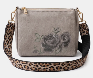 Vamyra Women's Stone Grey Floral 3-Compartment Sling Bag