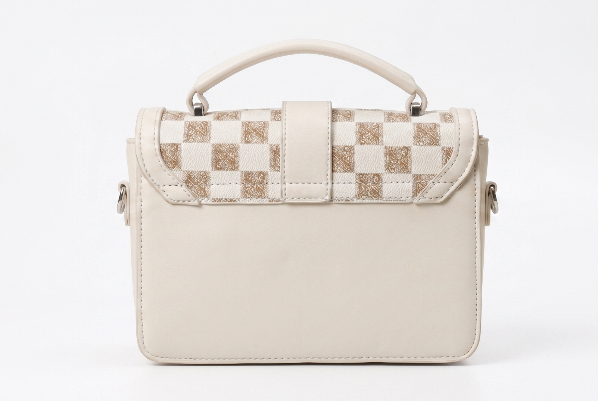 Vamyra Elegant Monogram Checker Slings Bag - Cream & Gold
